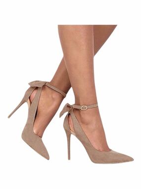 ZBY Tan Pointed Toe Ankle Strap Heels
